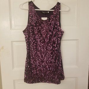 Purple/eggplant sequined tank, sz XXL, fits L or XL